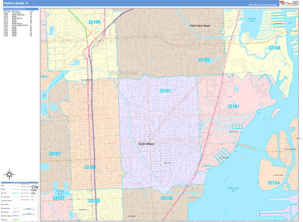 North Miami City Digital Map Color Cast Style